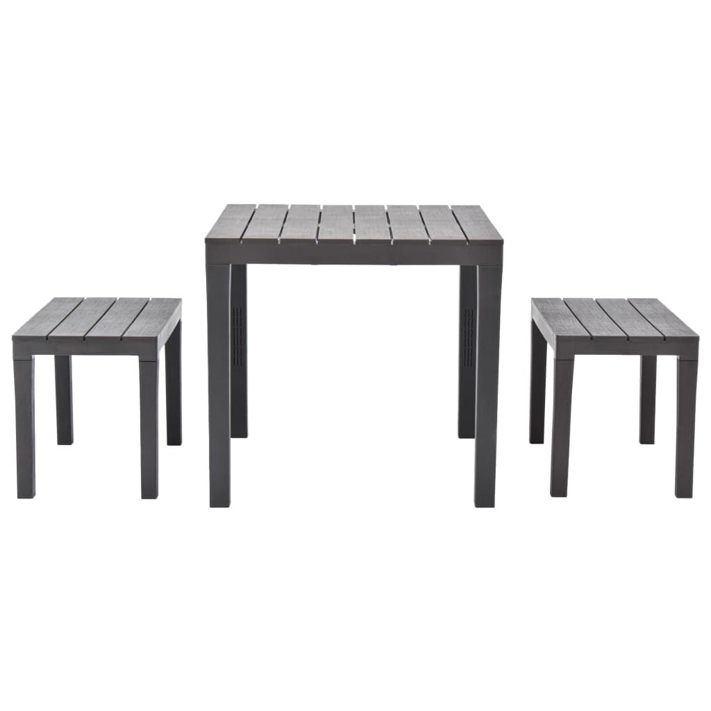Garden table with 2 brown plastic benches