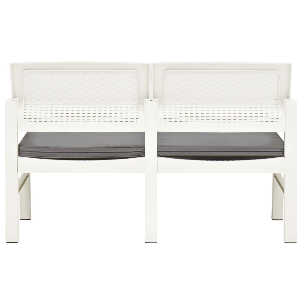 Garden bench with 2 seats and cushions 120 cm white plastic