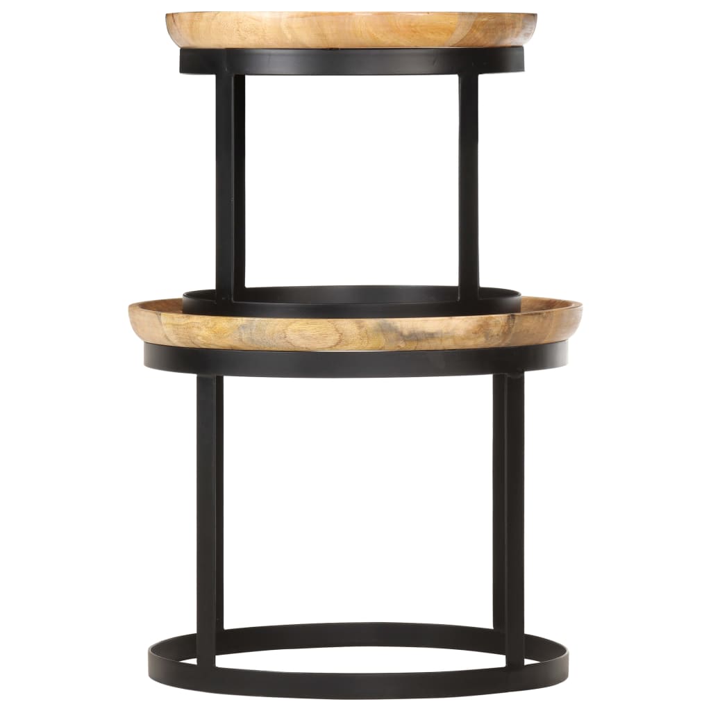 Round extra tables 2 pcs solid and steel mango wood