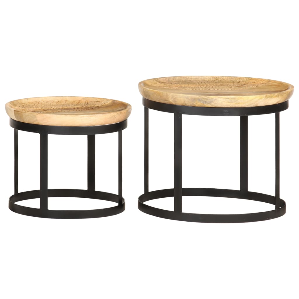 Round extra tables 2 pcs solid and steel mango wood