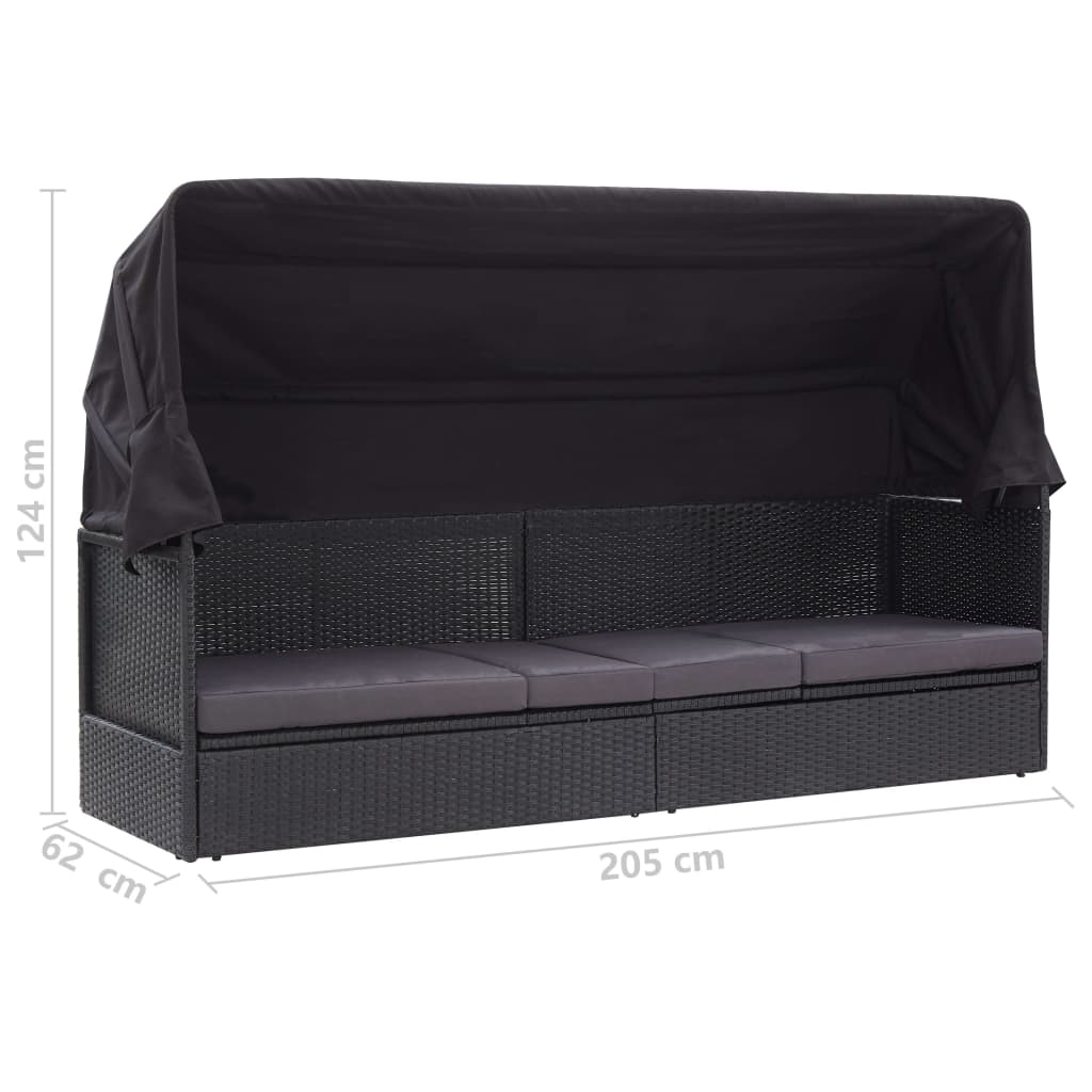 Outdoor bedy bed with black braided resin awning
