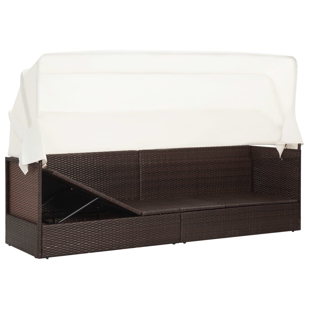 Garden sofa with brown braided resin awning