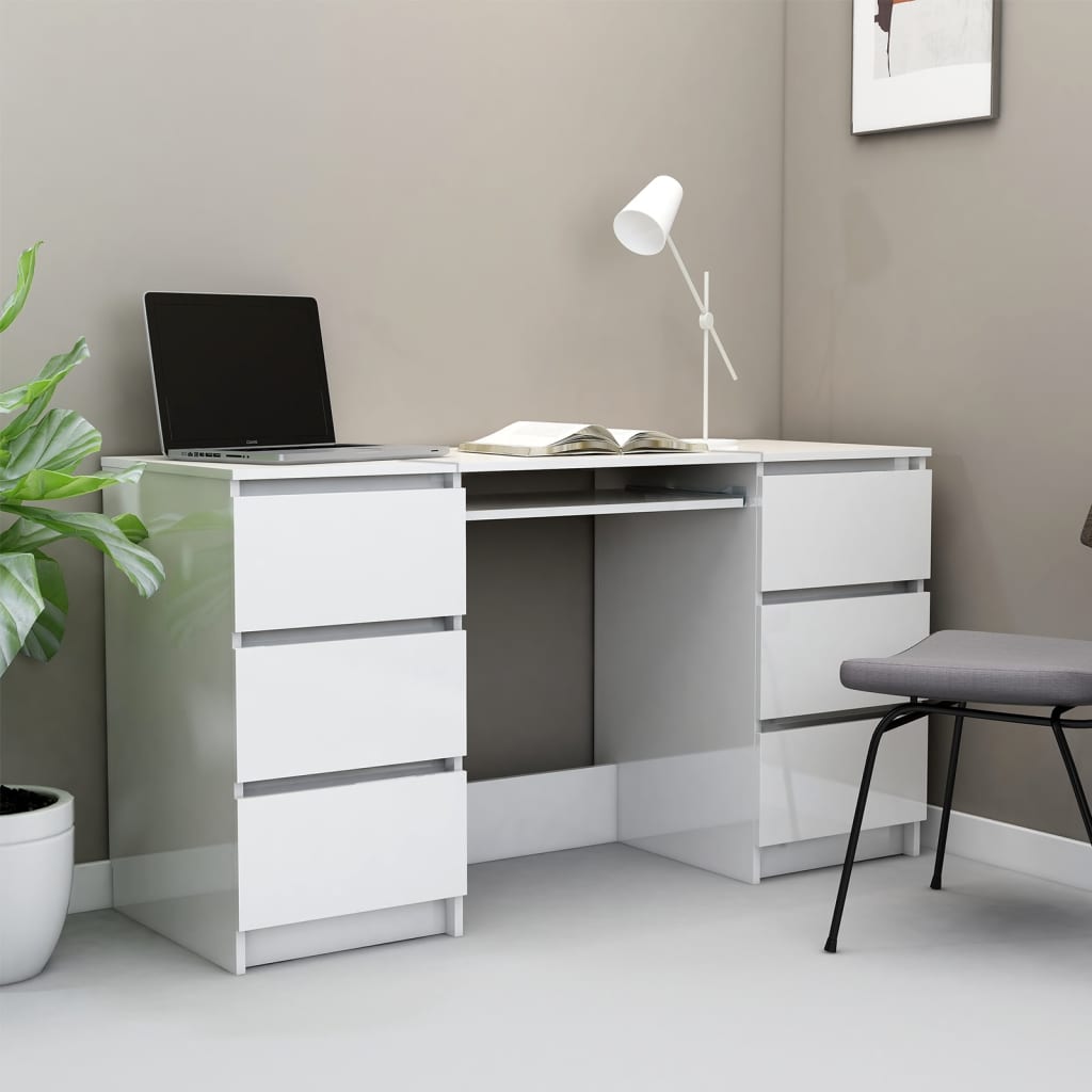 Glänzender weißer Schreibtisch 140x50x777 cm agglomeriert