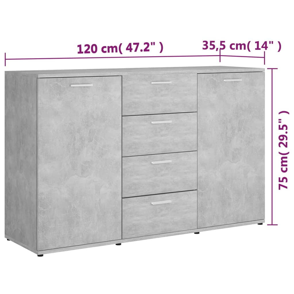 Credenza Grigio cemento 120x35,5x75 cm Truciolare