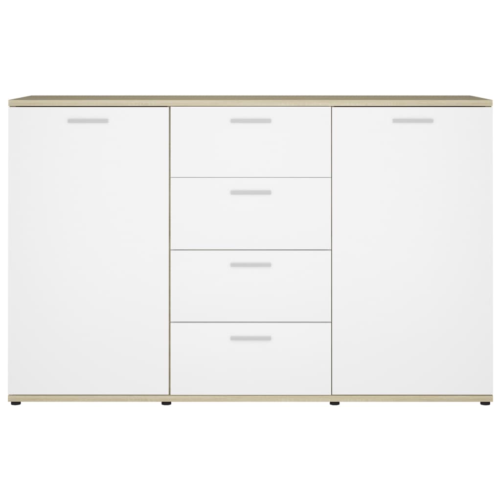 Credenza in truciolare bianco e rovere Sonoma 120x35,5x75 cm