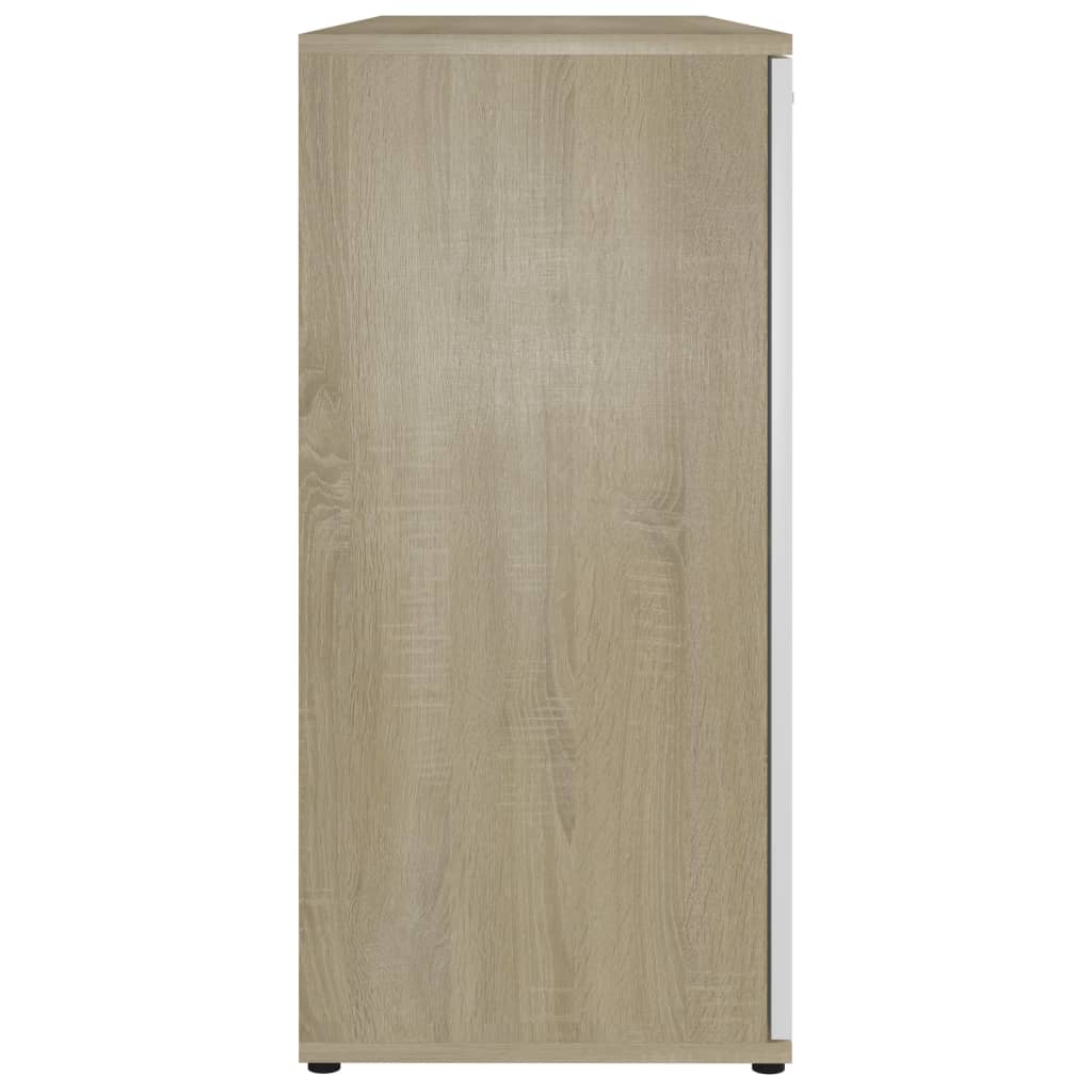 Credenza in truciolare bianco e rovere Sonoma 120x35,5x75 cm