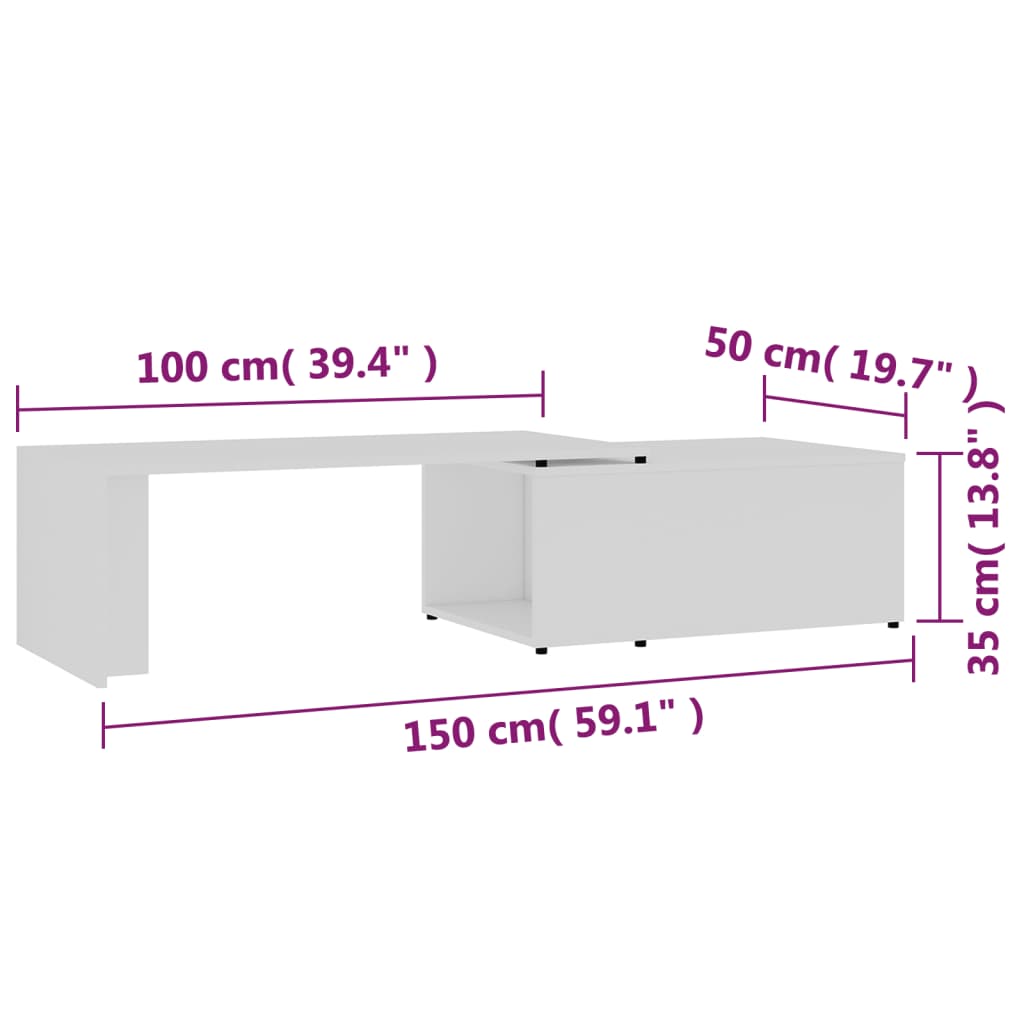 Tavolino Bianco 150x50x35 cm MDF