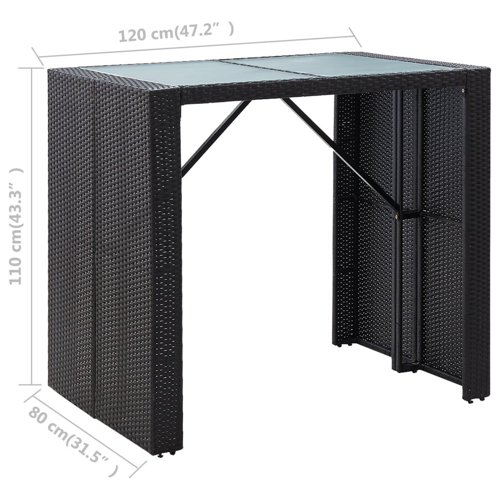 Outdoor bar furniture 5 pcs braided resin and black glass