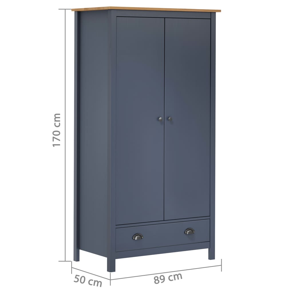2-door wardrobe gray hill 89x50x170cm solid pine wood