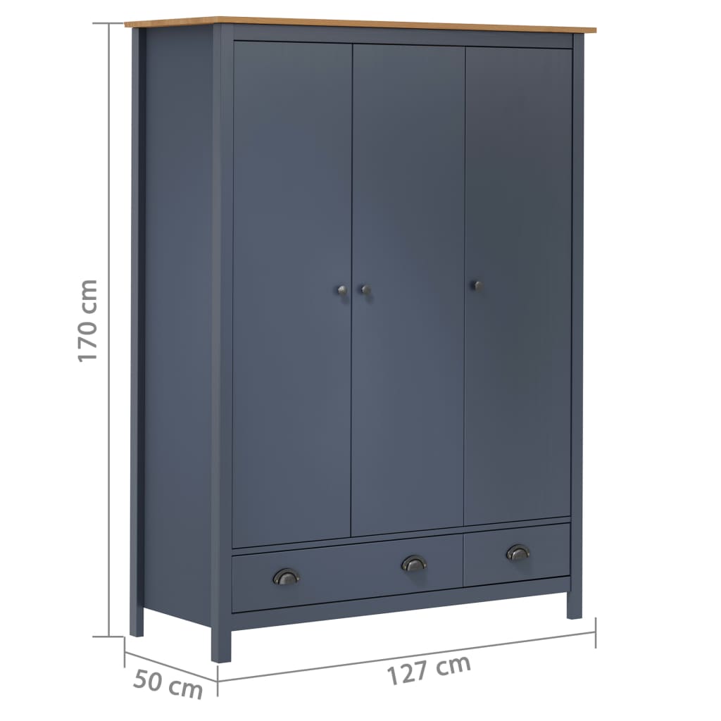 Gray 3-door wardrobe 127x50x170 cm Solid pine