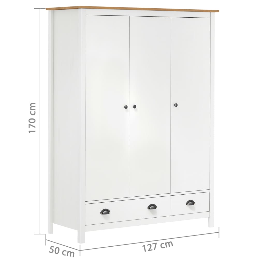 3-door wardrobe white hill 127x50x170 cm solid pine wood