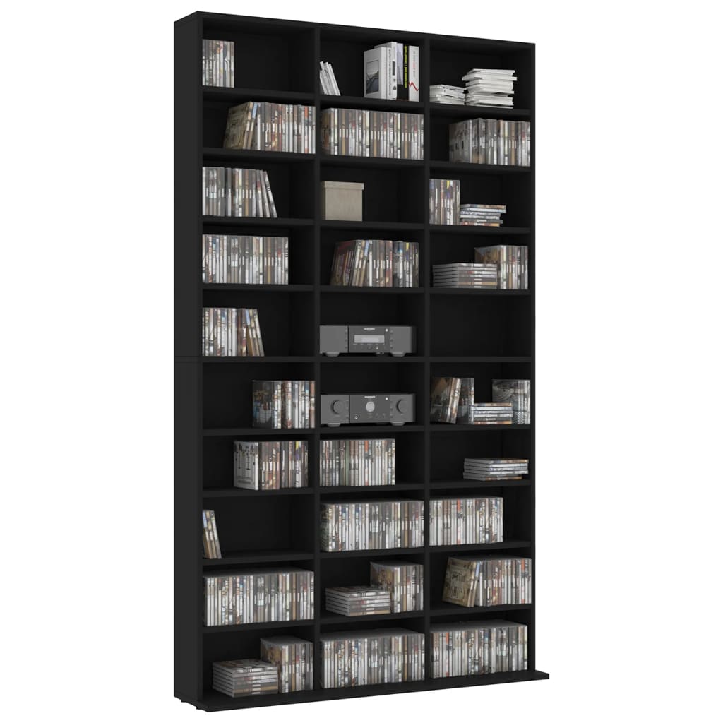 Black CD cabinet 102x16x177.5 cm Engineering wood