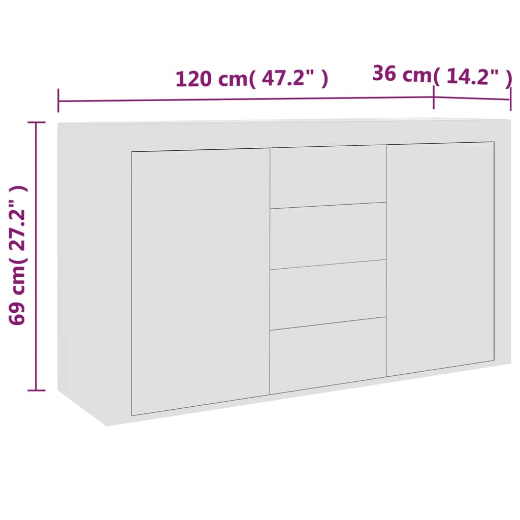 White buffet 120x36x69 cm agglomerated