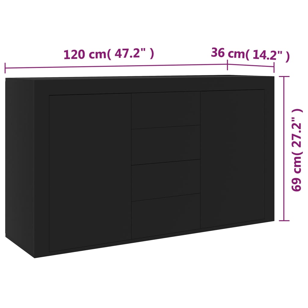 Credenza nera 120x36x69 cm in truciolare