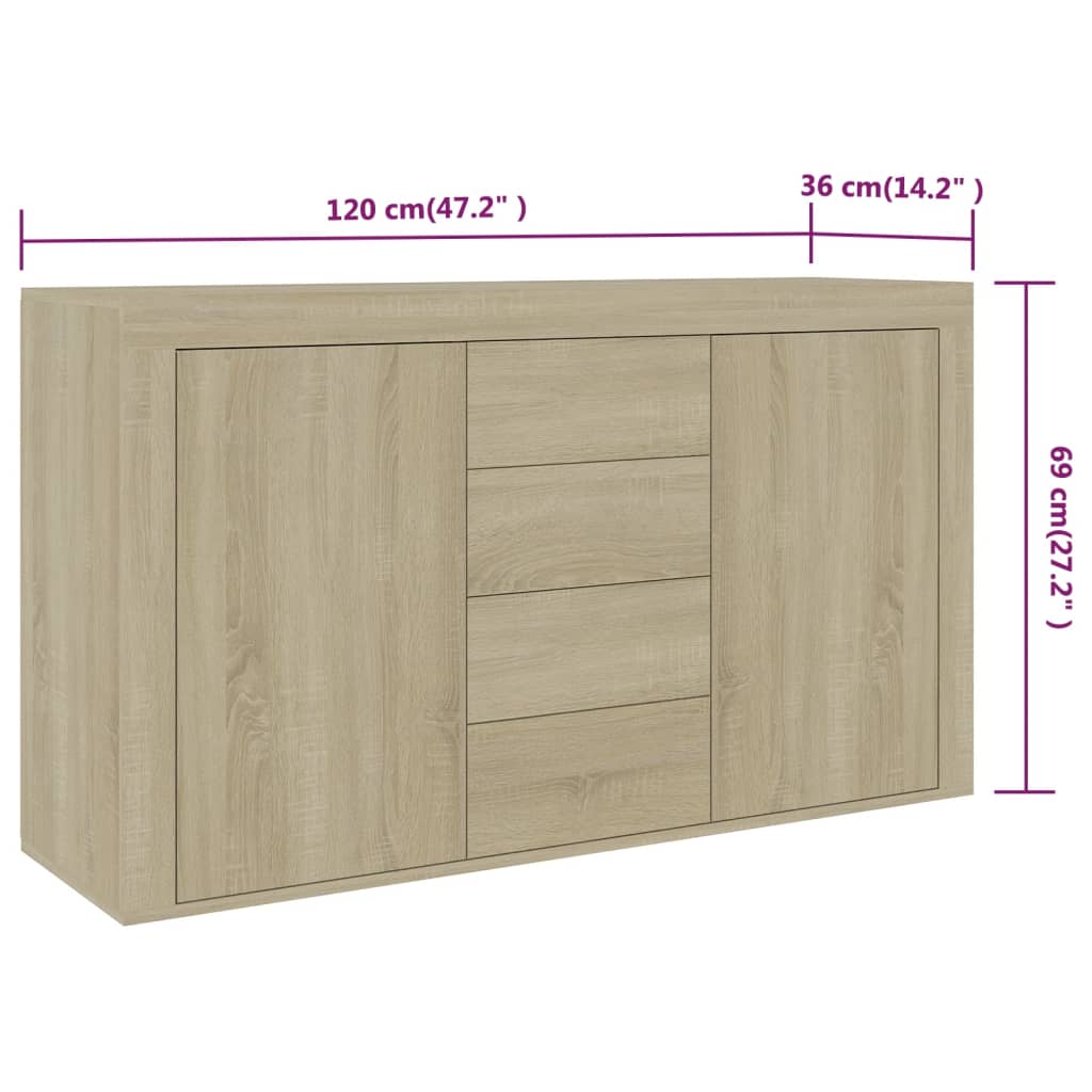 Credenza Rovere Sonoma 120x36x69 cm Truciolare