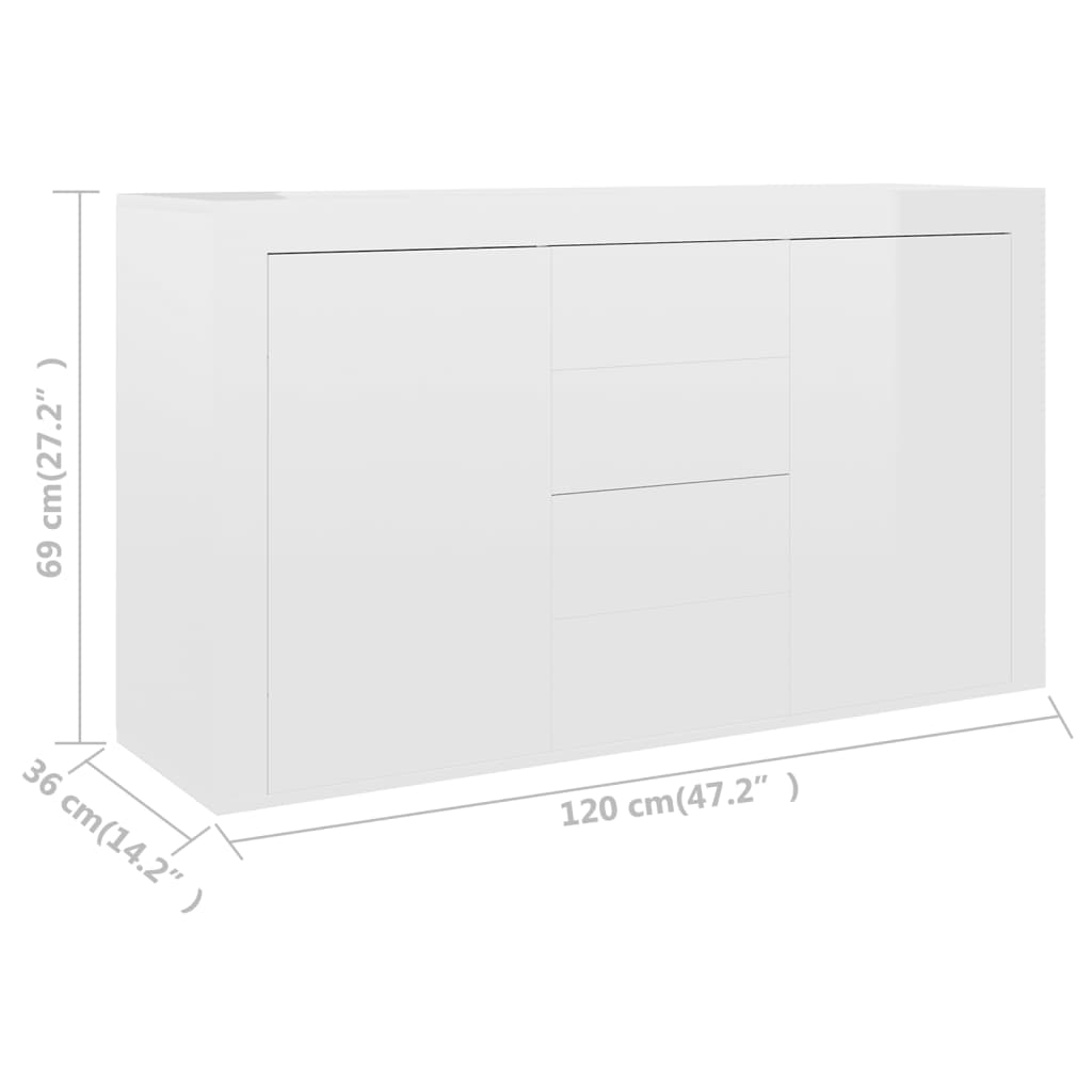 Brilliant white buffet 120x36x69 cm agglomerated