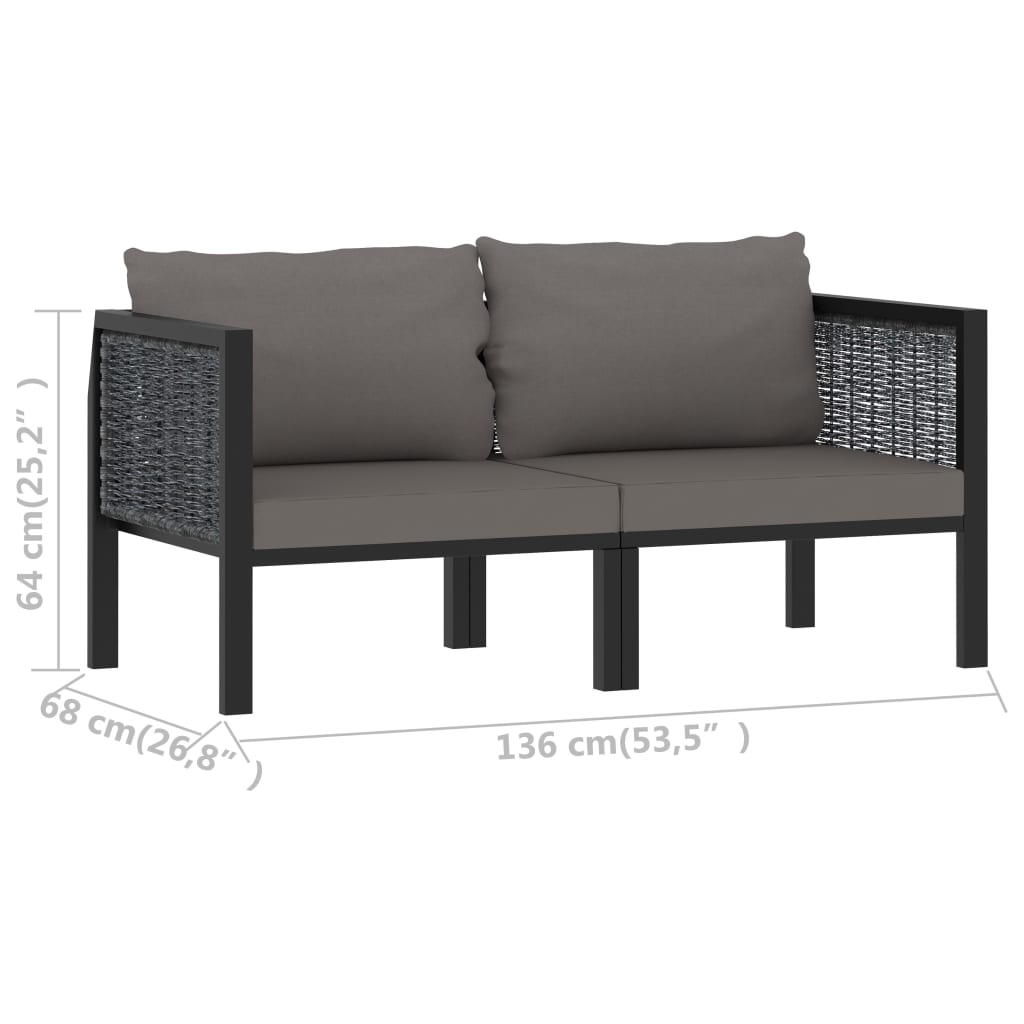2 -seater sofa with braided resin anthracite cushions