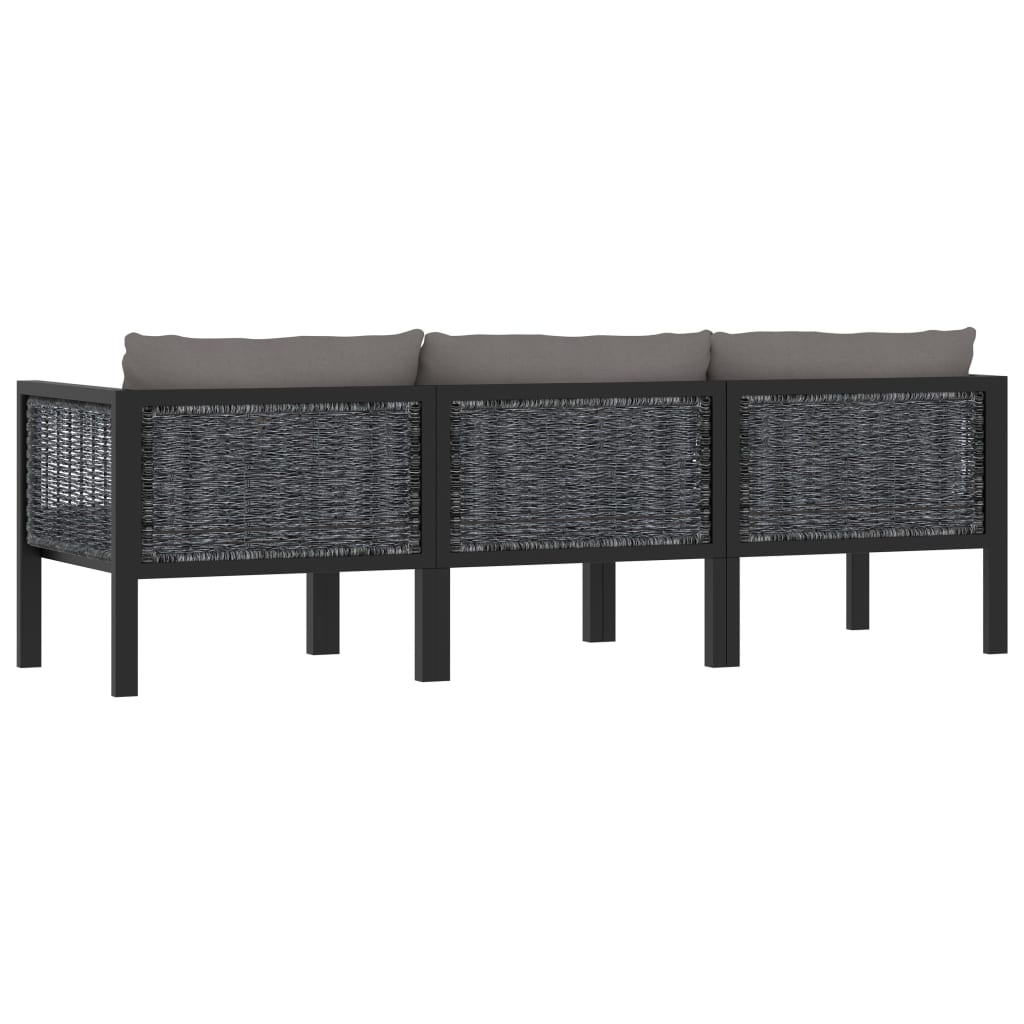 3 -seater sofa with braided resin anthracite cushions