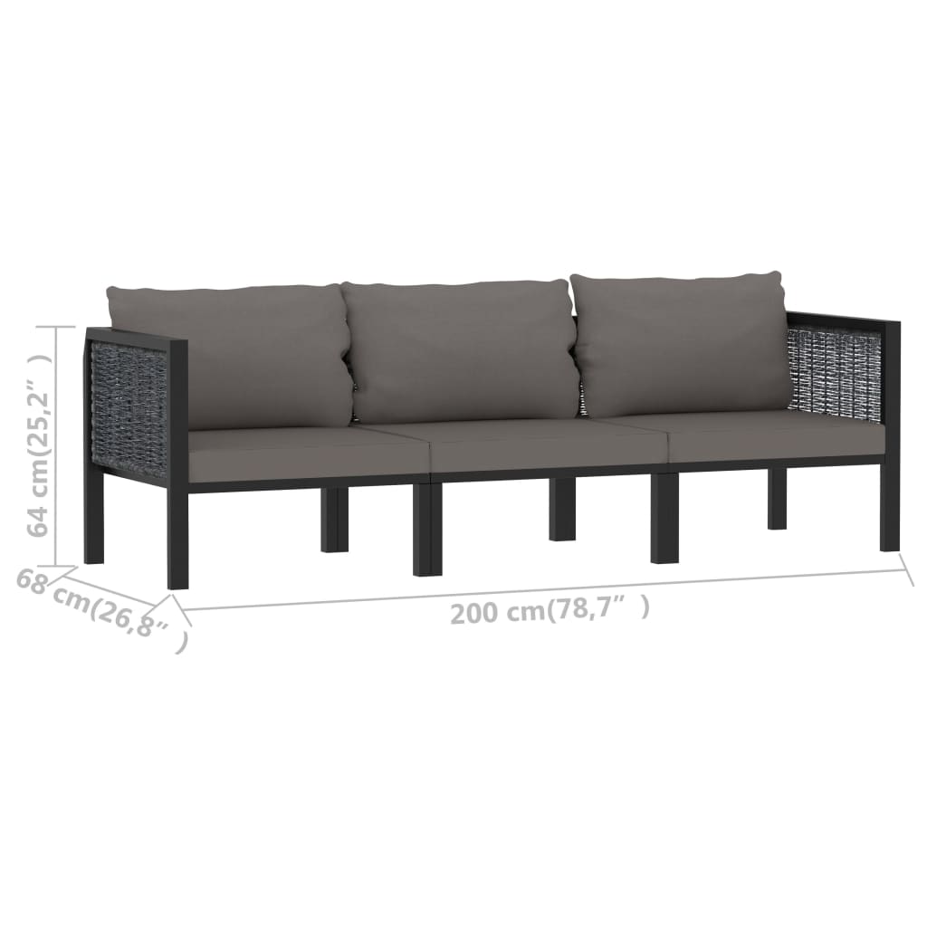 3 -seater sofa with braided resin anthracite cushions