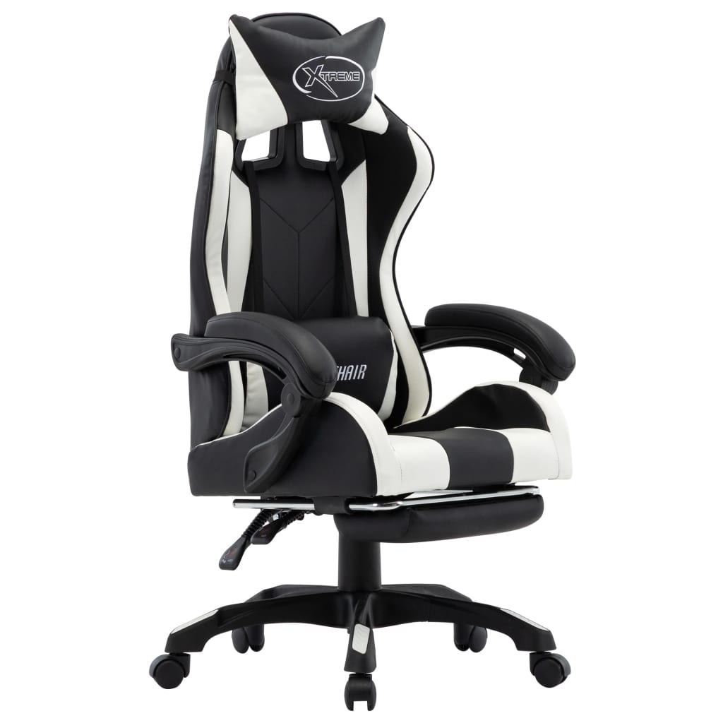Video game armchair and white and black shoes
