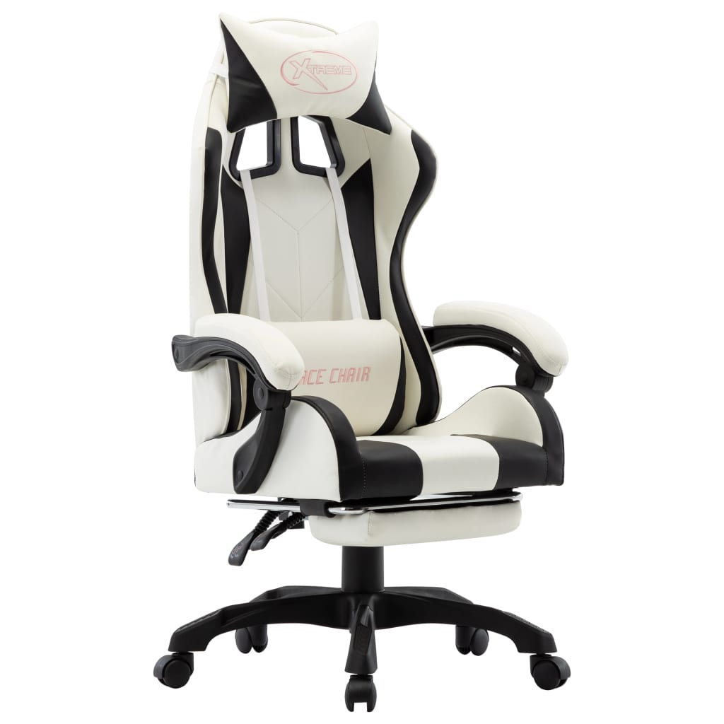Video game chair and black and white footrests