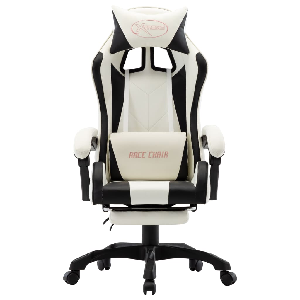 Video game chair and black and white footrests