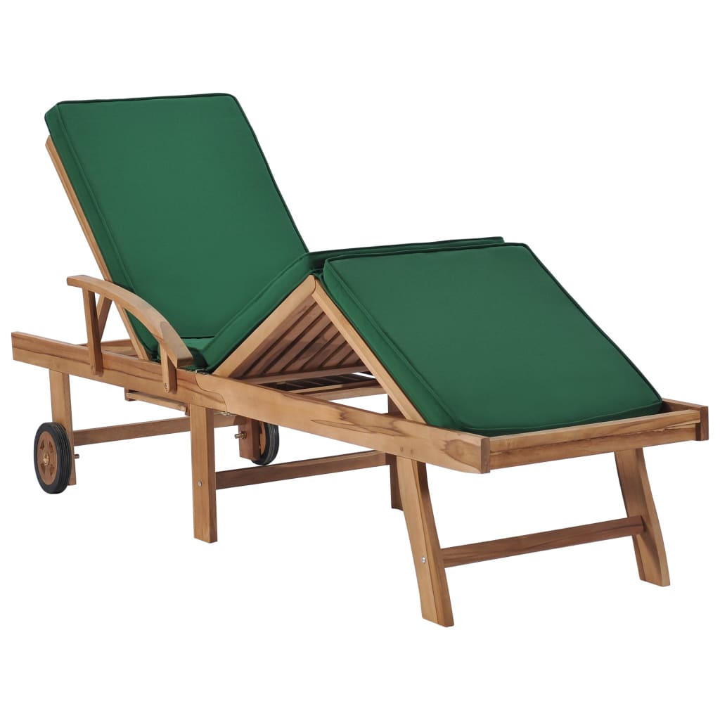 Loungers with cushions 2 pcs solid green teak wood