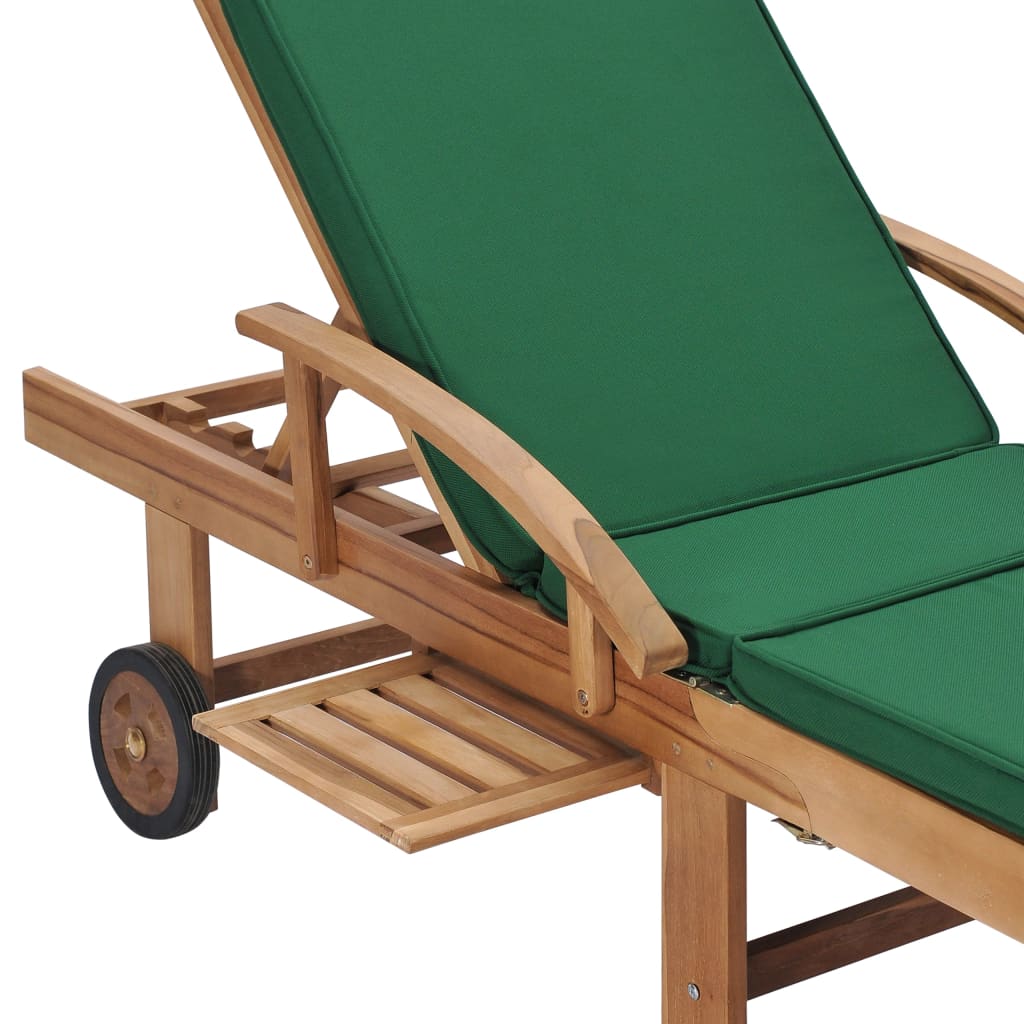 Loungers with cushions 2 pcs solid green teak wood
