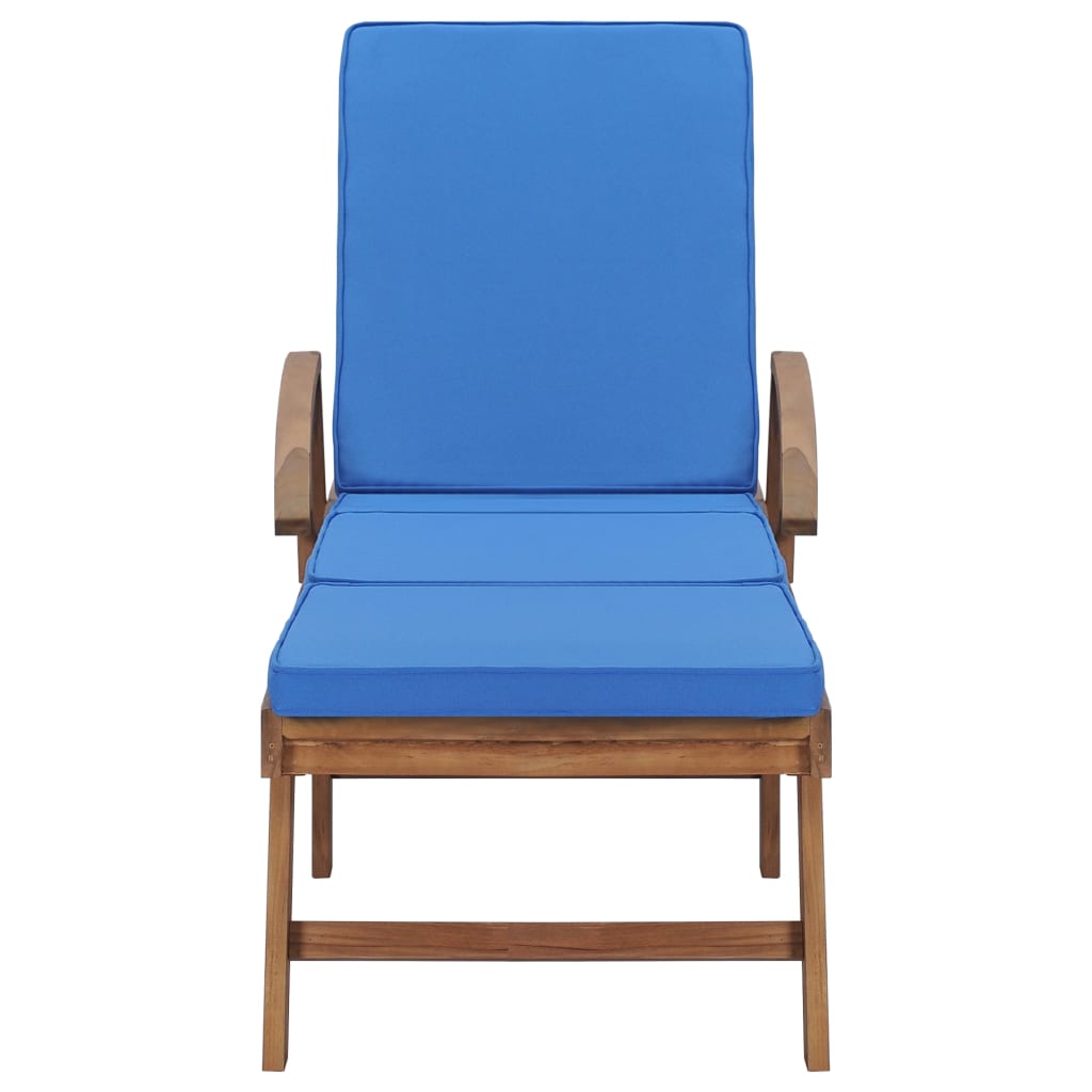 Chaises longues avec coussins 2 pcs Bois de teck solide Bleu