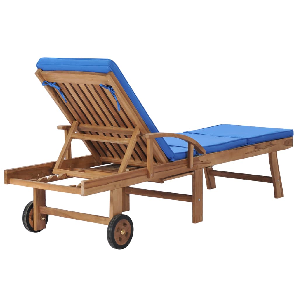 Loungers with cushions 2 pcs solid blue teak wood