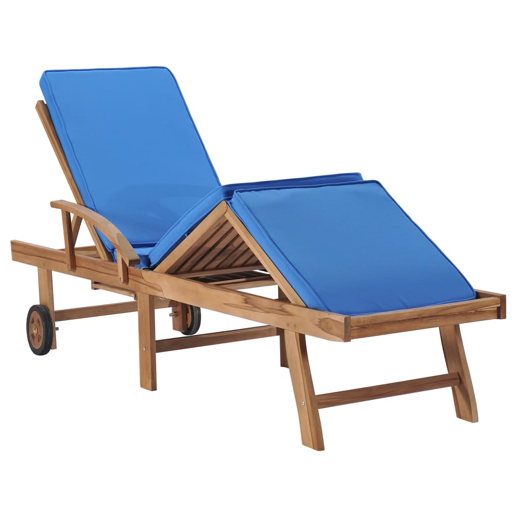 Sedie a sdraio con cuscini 2 pezzi in legno massello di teak blu