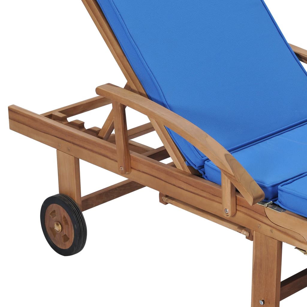 Loungers with cushions 2 pcs solid blue teak wood