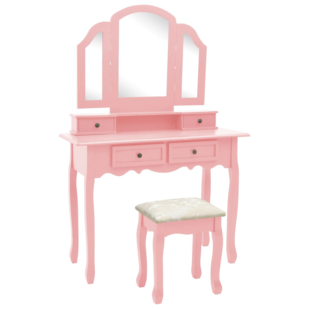 Set von Schminktisch und rosa Stuhl 100x40x146 cm Paulownia