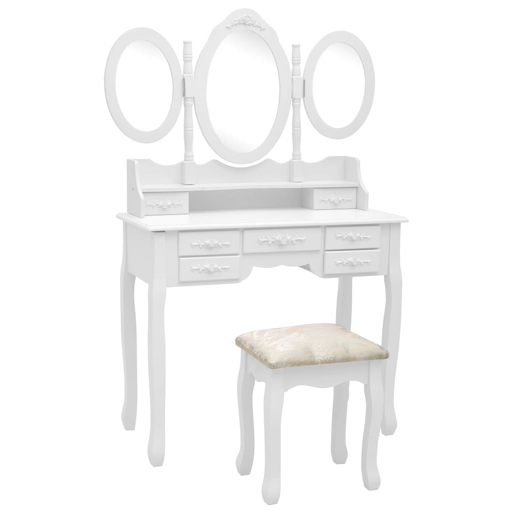 Kostu mit Stuhl und faltbarem Spiegel in 3 Weiß