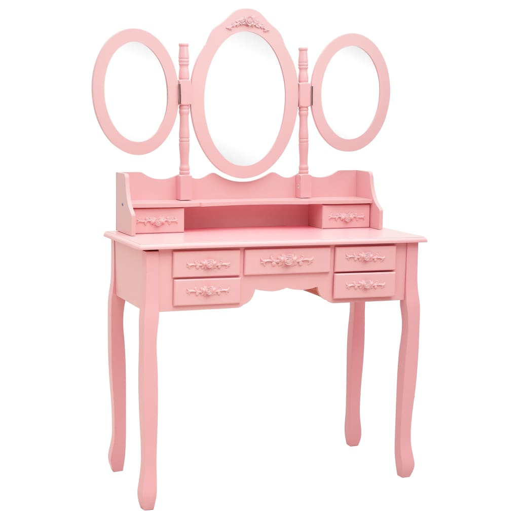 Costle with stool and foldable mirror in 3 pink