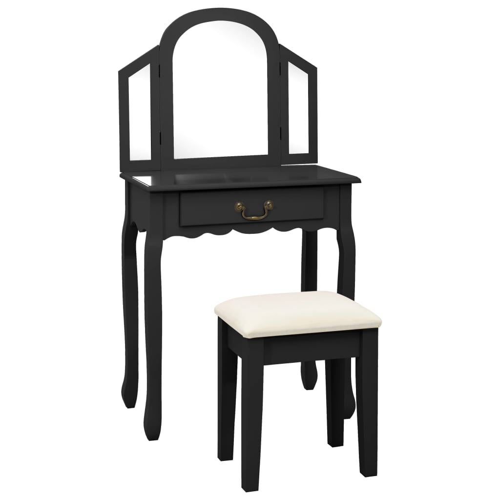 Schminktisch und schwarzer Stuhl 65x36x128 cm Paulownia MDF Holz