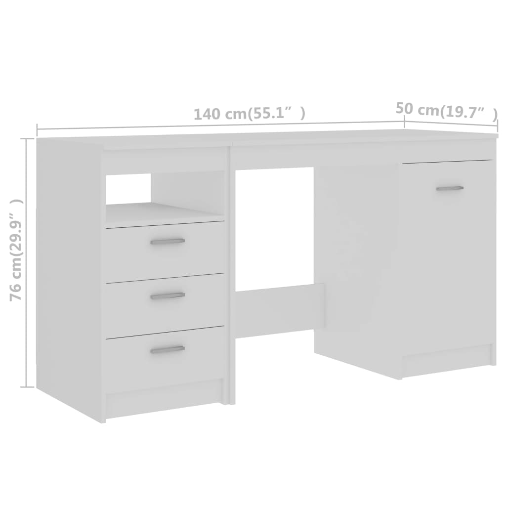 White desk 140x50x76 cm agglomerated