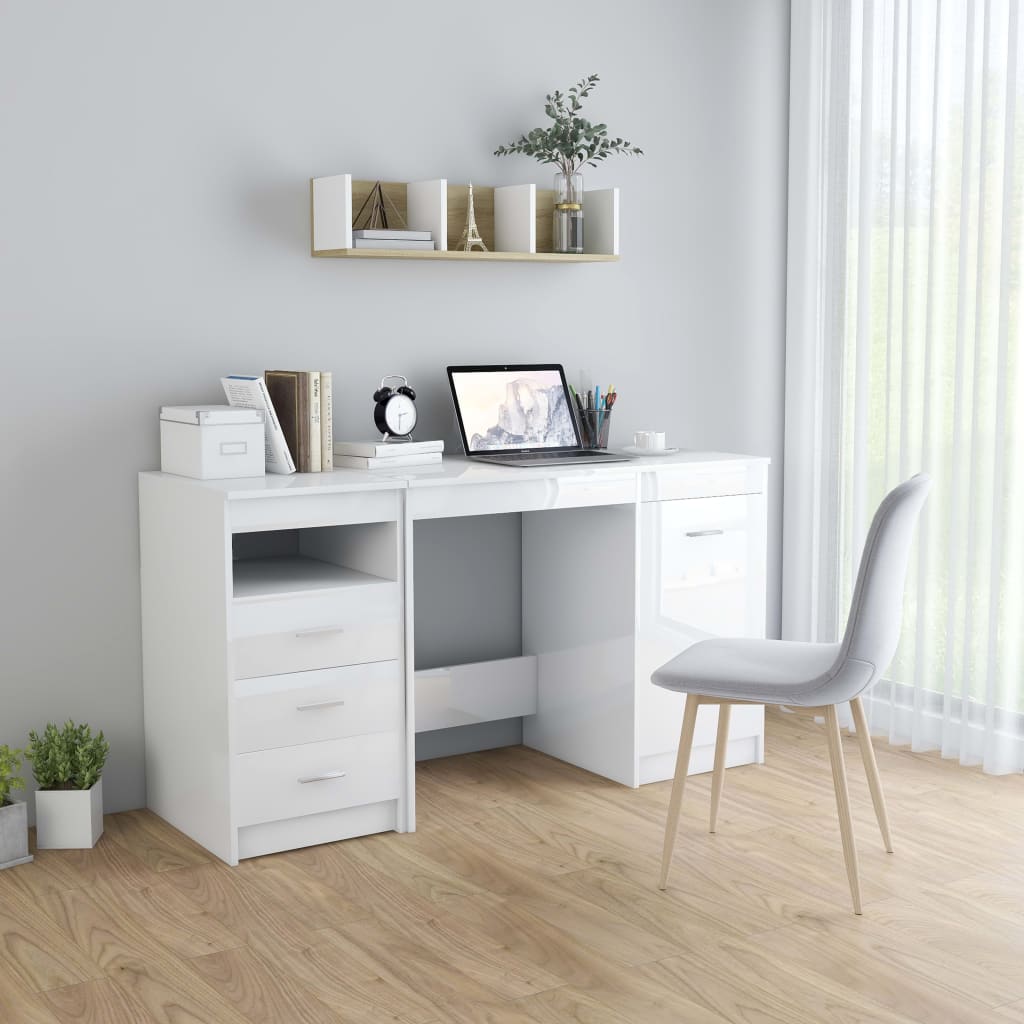 Shiny white desk 140x50x76 cm agglomerated