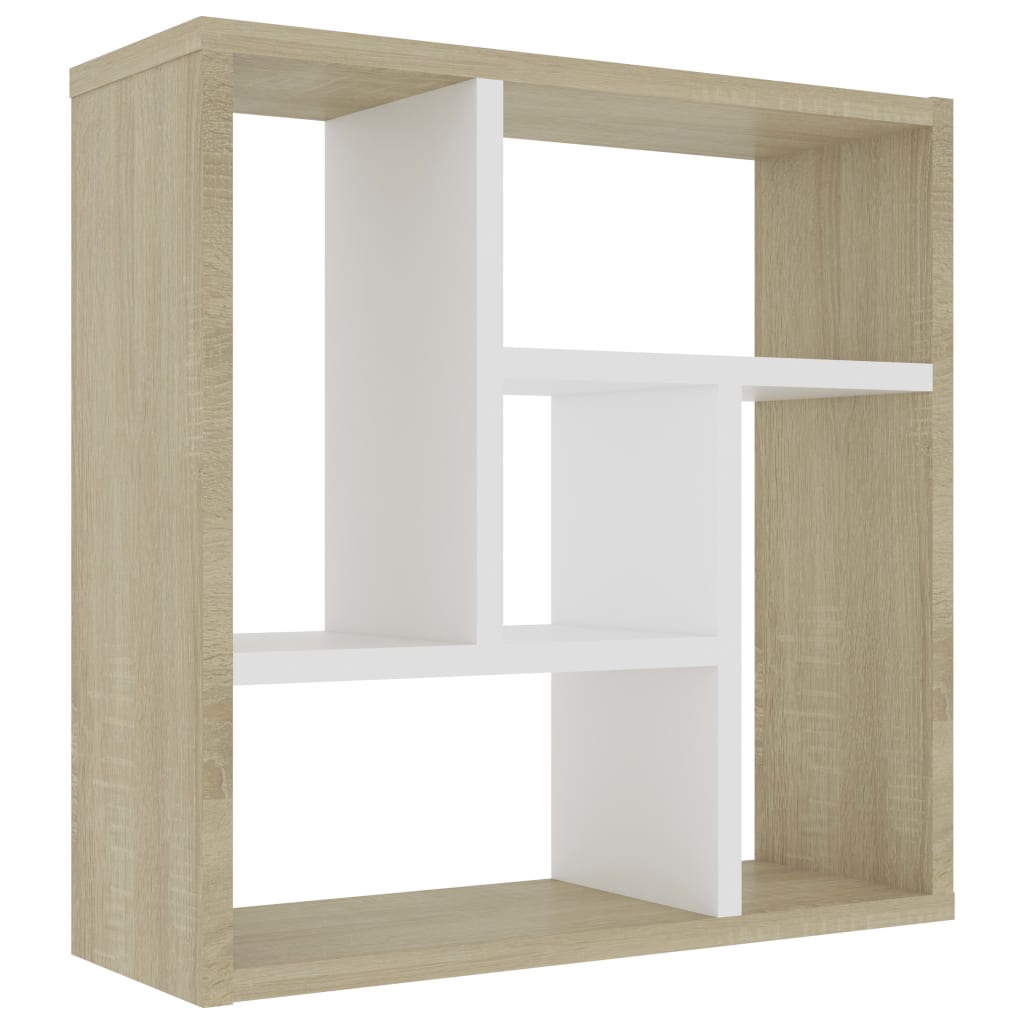 White wall shelf and Sonoma oak 45.1x16x45.1 cm agglomerated