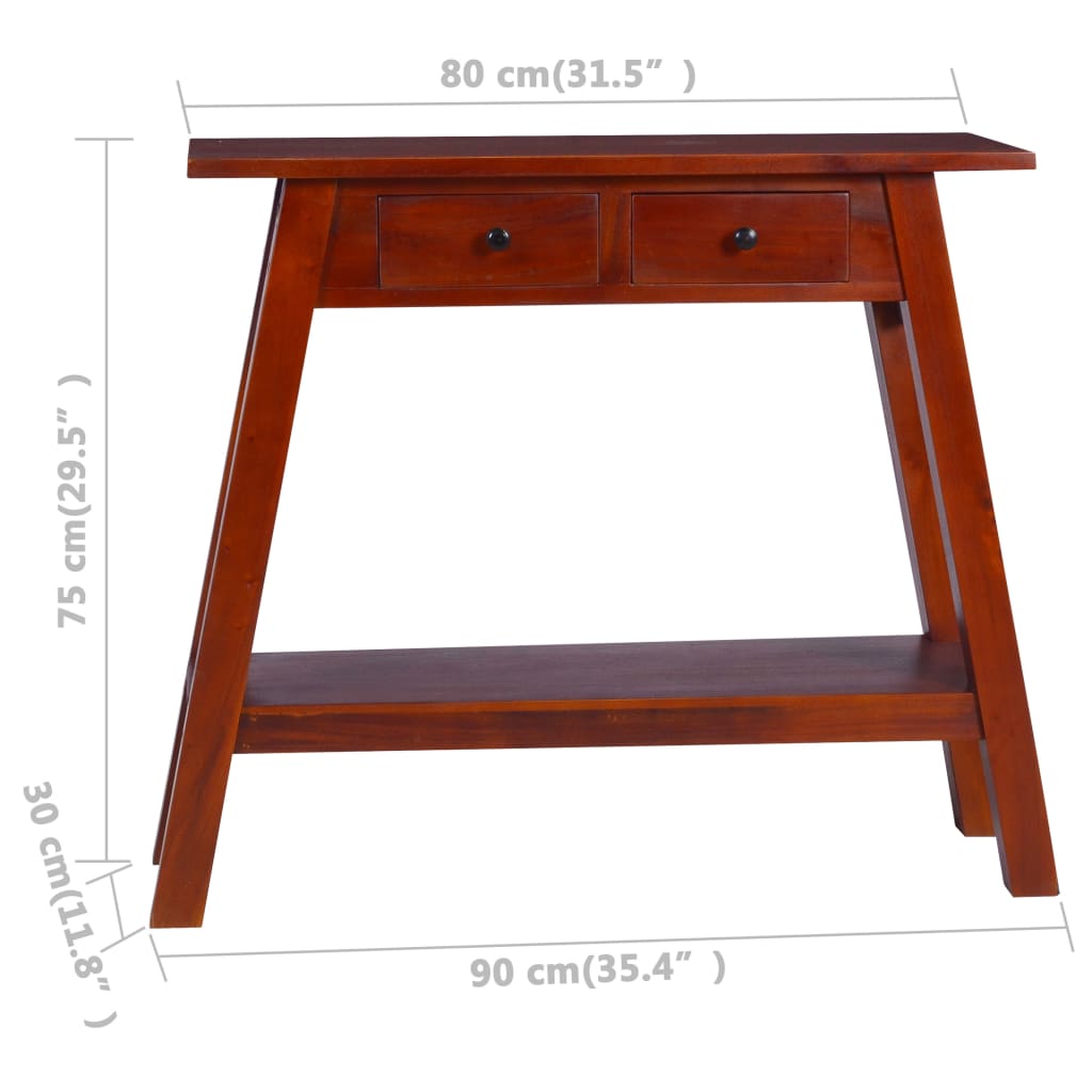 Classic brown console table 90x30x75 cm solid mahogany wood