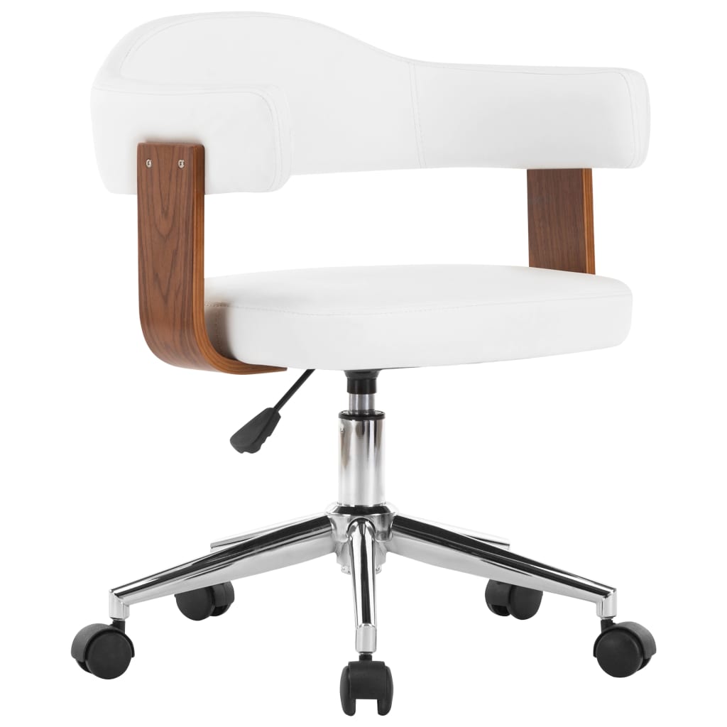 Chaise pivotante de bureau Blanc Bois courbé et similicuir