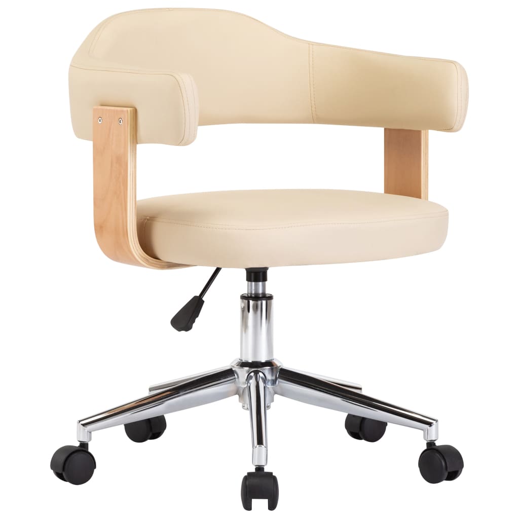 Chaise pivotante de bureau Crème Bois courbé et similicuir