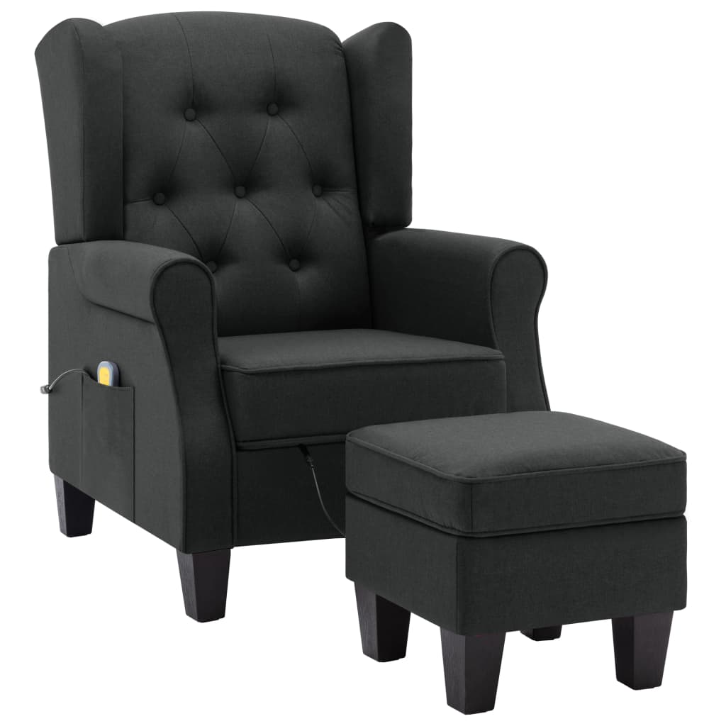 Massage armchair with dark gray footrest fabric
