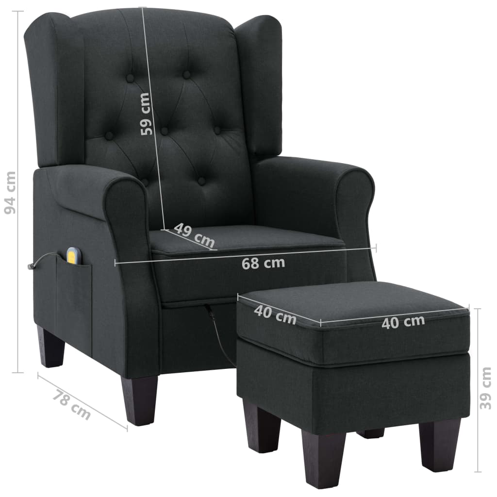 Massage armchair with dark gray footrest fabric