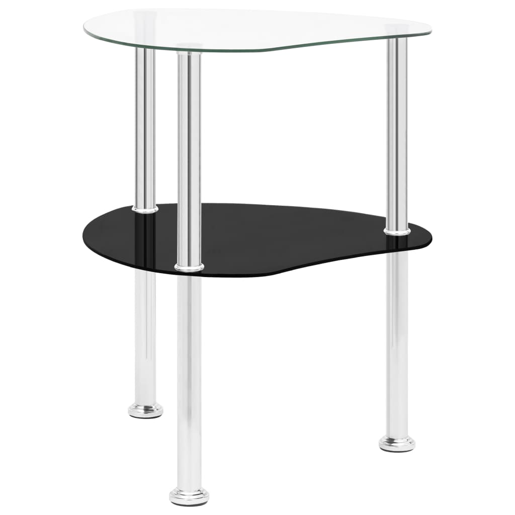 Table 2 niveaux Transparent et noir 38x38x50 cm Verre trempé