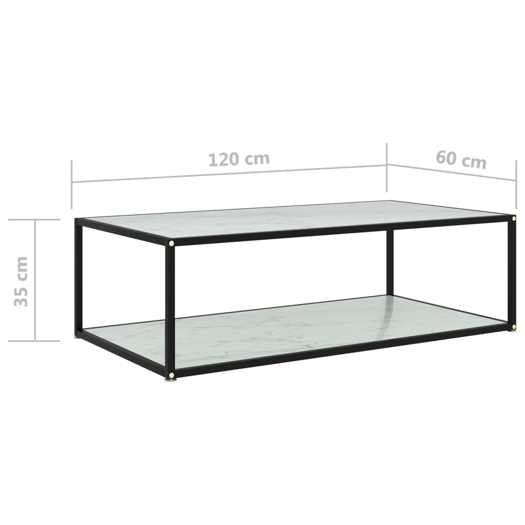 White coffee table 120x60x35 cm tempered glass