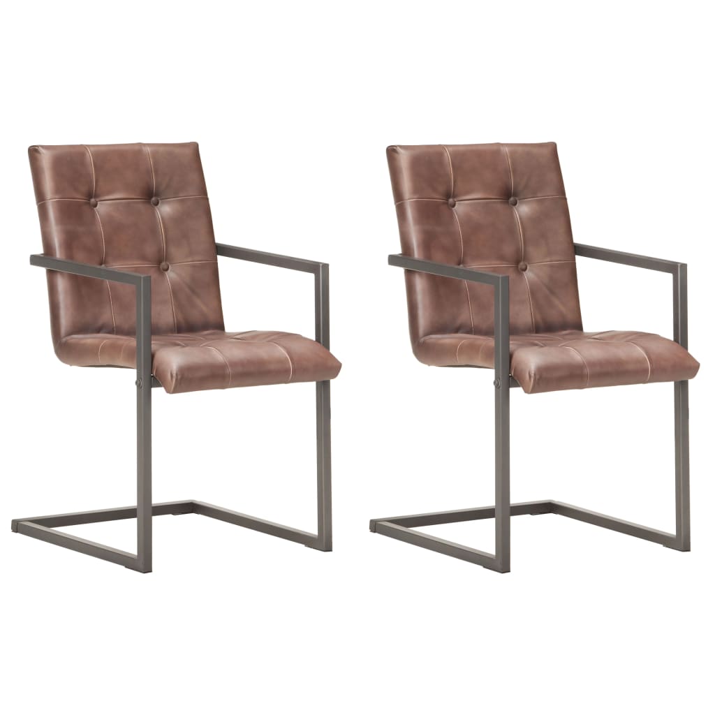 Cantilever dining chairs Lot of 2 real leather brown
