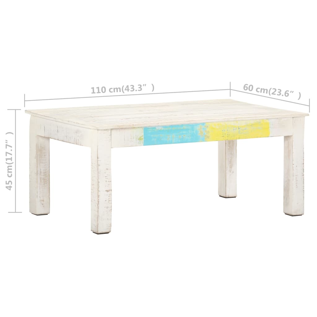Tavolino bianco 110x60x45 cm Legno massello di mango