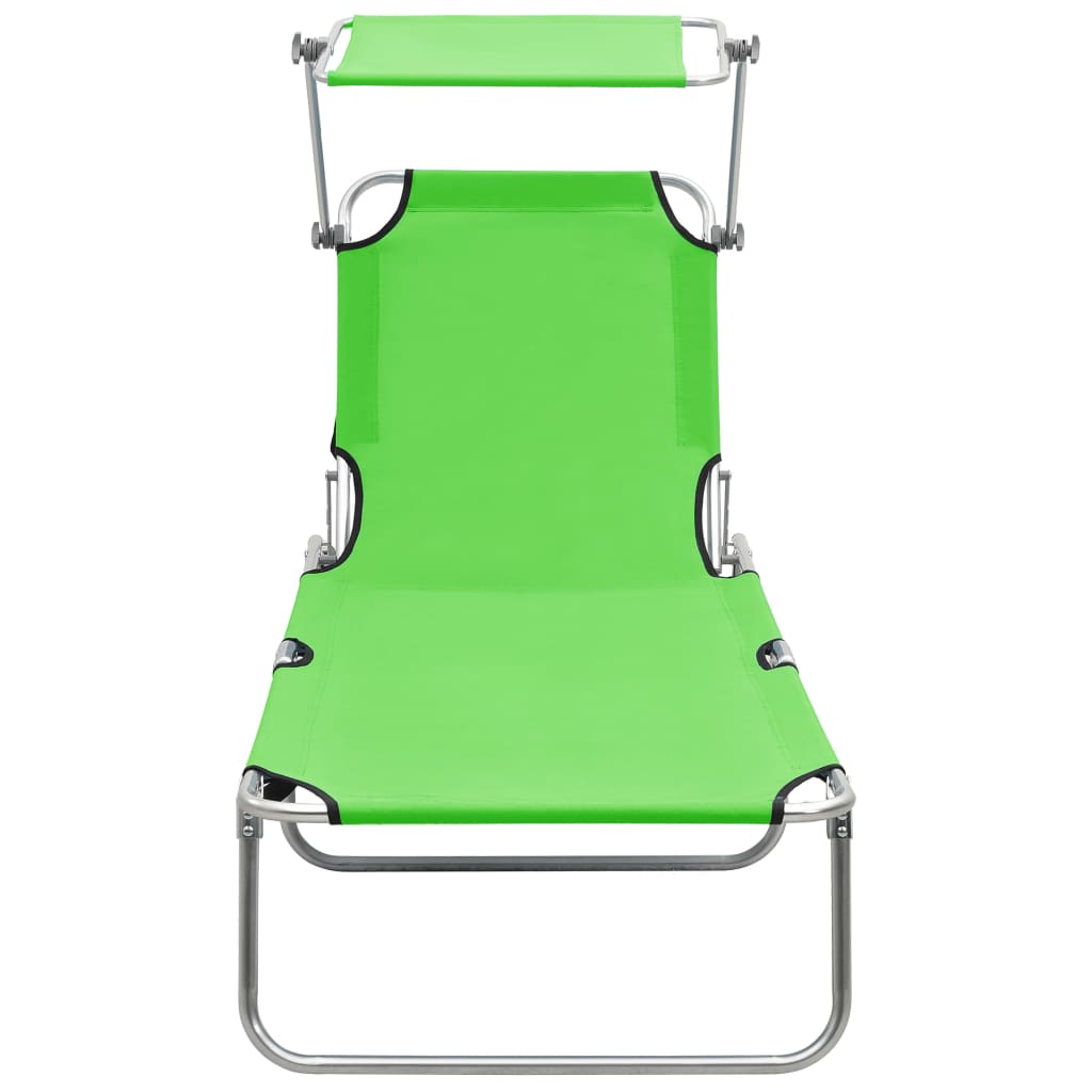 Foldable long chair with aluminum green awning
