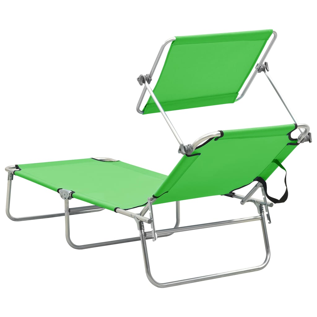 Chaise longue pliable avec auvent Vert Aluminium